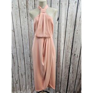 Shona Joy Womens 12 Core Knot Draped Halter Maxi Dress Dusty Pink Rose‎ NEW NWT